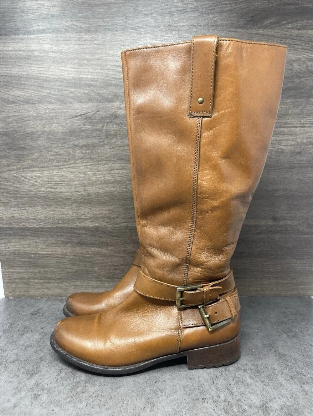 Clarks Brown Leather Riding Boots Womens Size 7 High Tall Zipper
